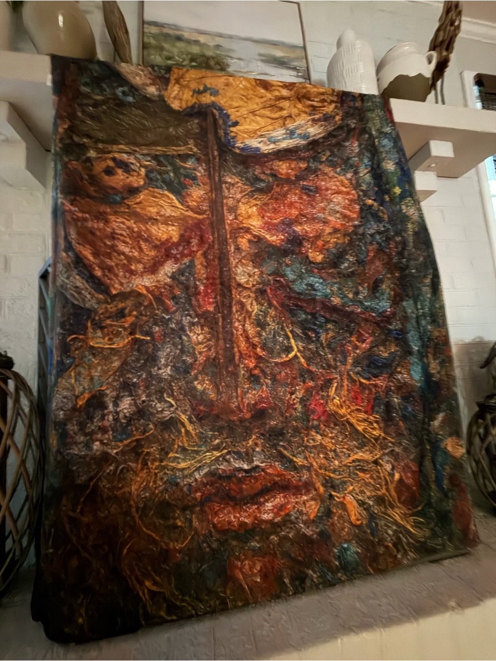 Painting by ANGIE Multicolor Textured Soft Throw  Gold + Blue Accents 40"x 50"